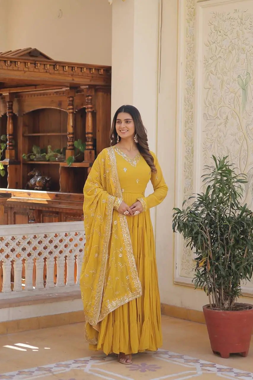 Faux Georgette seqence work Gown Dupatta Set - Premium  from Ethenika.com - Just INR 2590! Shop now at Ethenika.com 
