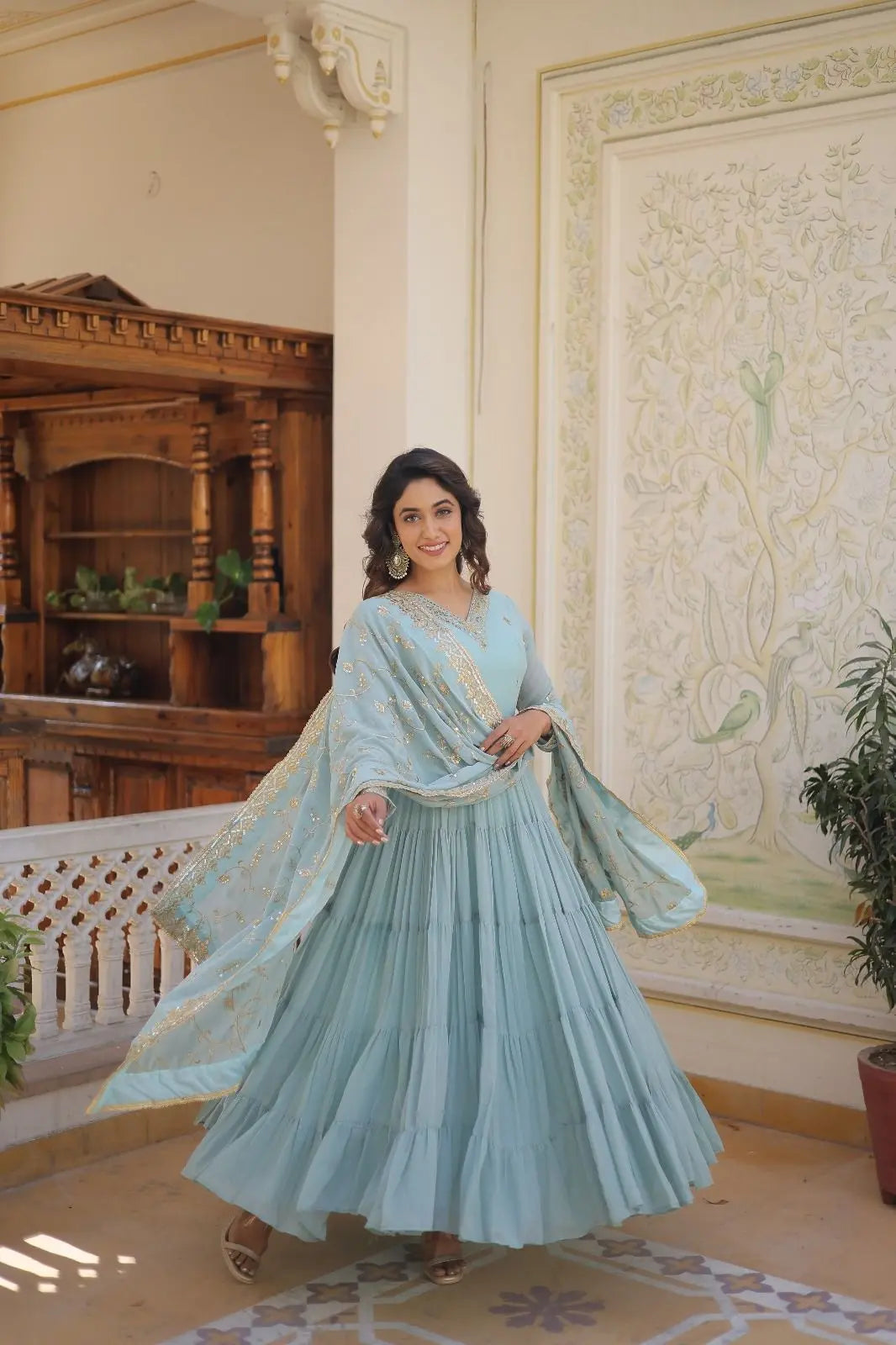 Faux Georgette seqence work Gown Dupatta Set - Premium  from Ethenika.com - Just INR 2590! Shop now at Ethenika.com 