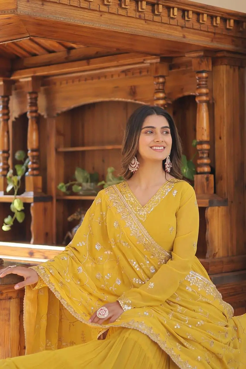 Faux Georgette seqence work Gown Dupatta Set - Premium  from Ethenika.com - Just INR 2590! Shop now at Ethenika.com 