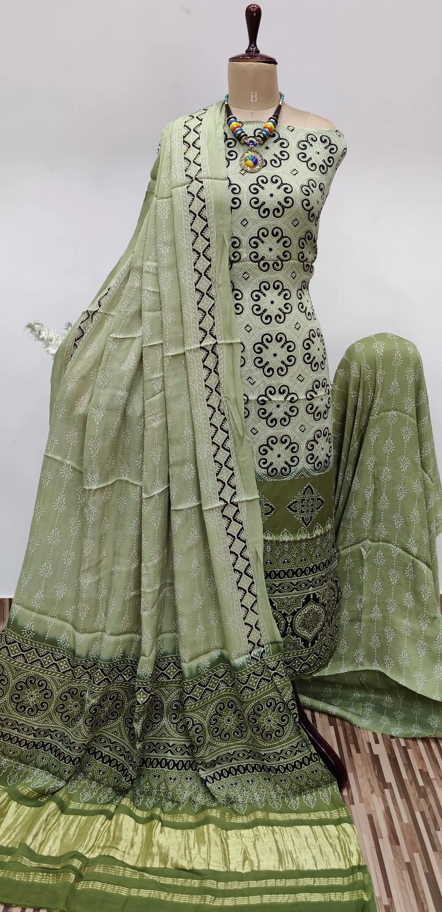 Modal Gazi Silk Hand Blocked Ajrakh Print Dress Material - Premium  from Ethenika.com - Just INR 5990! Shop now at Ethenika.com 