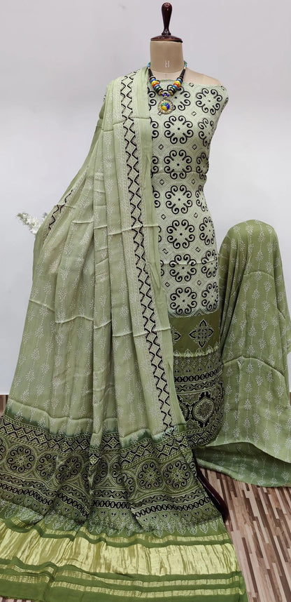 Modal Gazi Silk Hand Blocked Ajrakh Print Dress Material - Premium  from Ethenika.com - Just INR 5990! Shop now at Ethenika.com 