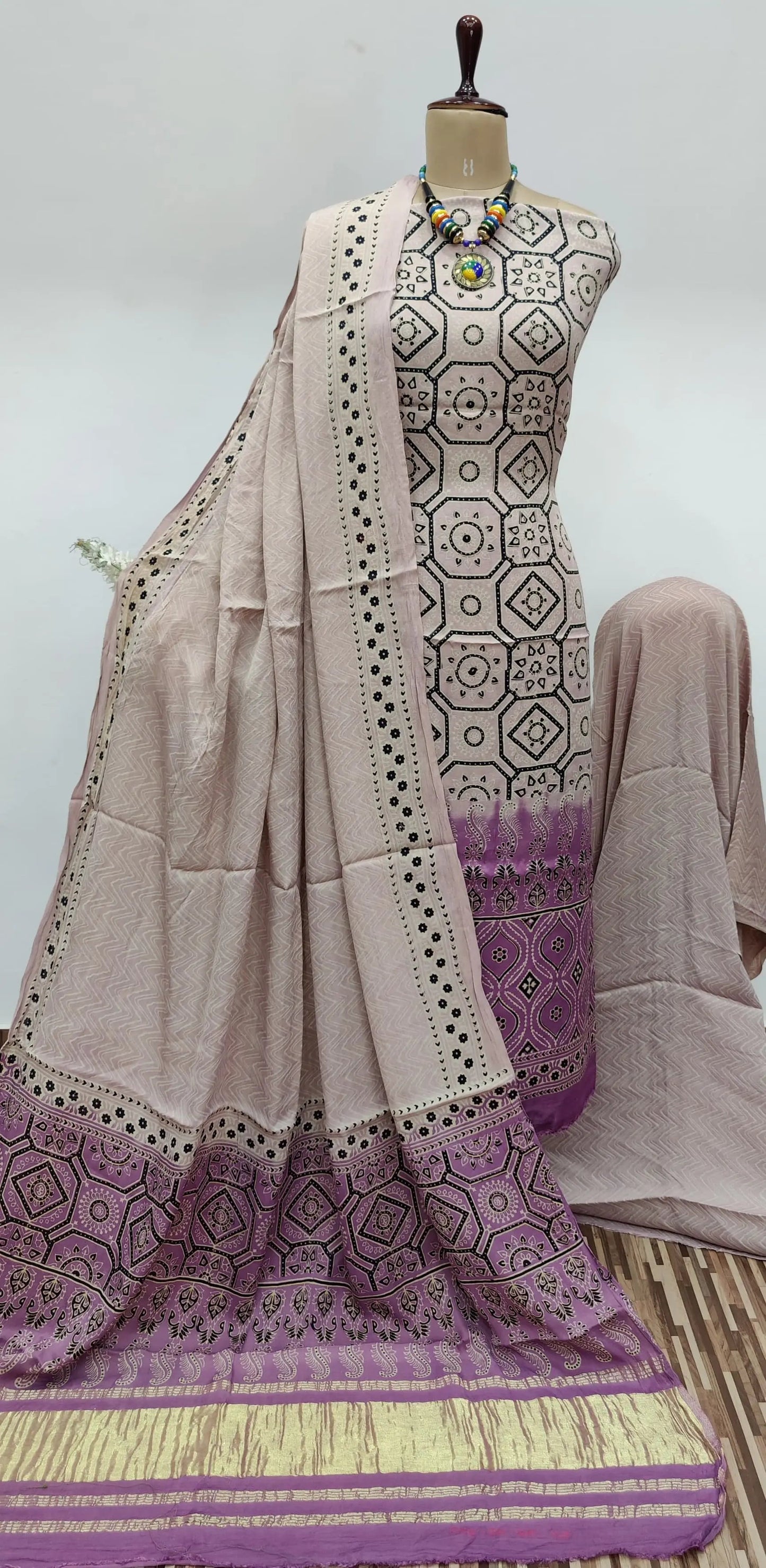 Modal Gazi Silk Hand Blocked Ajrakh Print Dress Material - Premium  from Ethenika.com - Just INR 5990! Shop now at Ethenika.com 