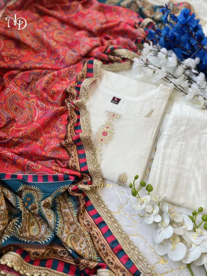 Jeckard Silk Embroidery Zari work Kurti Pant dupatta  Set - Premium  from Ethenika.com - Just INR 2590! Shop now at Ethenika.com 