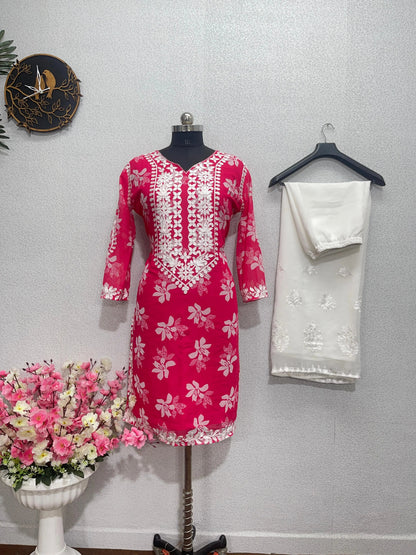 Chain Stitch work Straight Kurti Palazzo set - Premium  from Ethenika.com - Just INR 2190! Shop now at Ethenika.com 