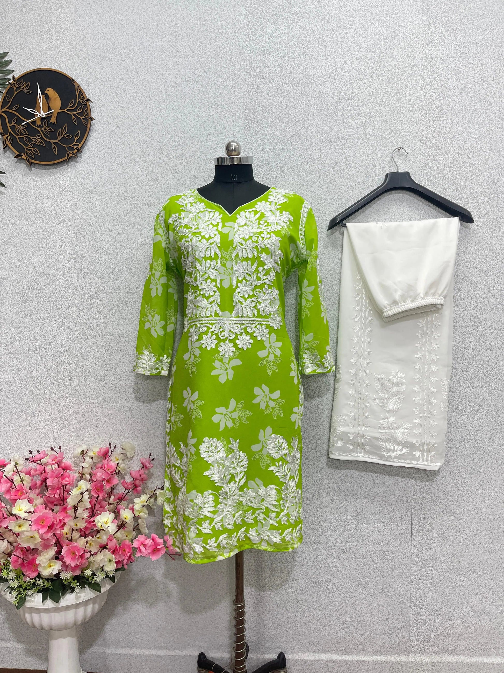 Chain Stitch work Straight Kurti Palazzo set - Premium  from Ethenika.com - Just INR 2190! Shop now at Ethenika.com 