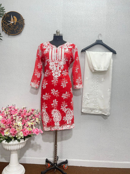 Chain Stitch work Straight Kurti Palazzo set - Premium  from Ethenika.com - Just INR 2190! Shop now at Ethenika.com 