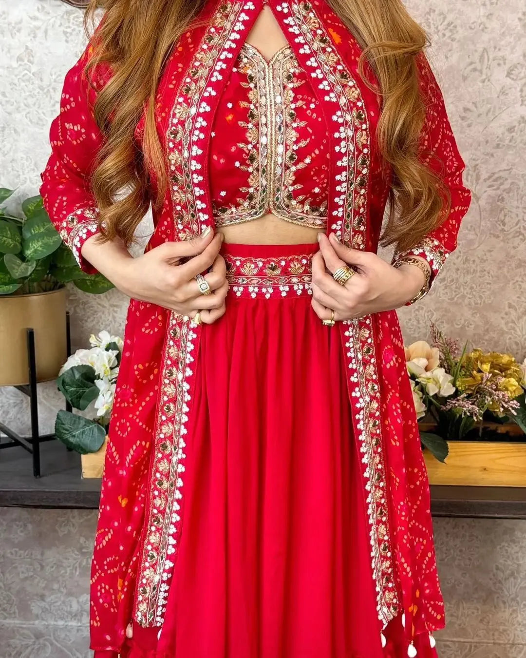 Sequence Embroidery work Bandhani Print Lehenga Shrug Set - Premium  from Ethenika.com - Just INR 2690! Shop now at Ethenika.com 