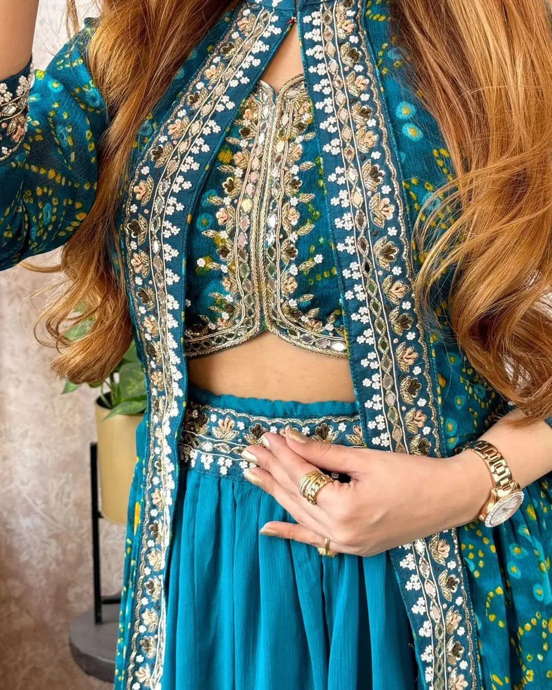Sequence Embroidery work Bandhani Print Lehenga Shrug Set - Premium  from Ethenika.com - Just INR 2690! Shop now at Ethenika.com 