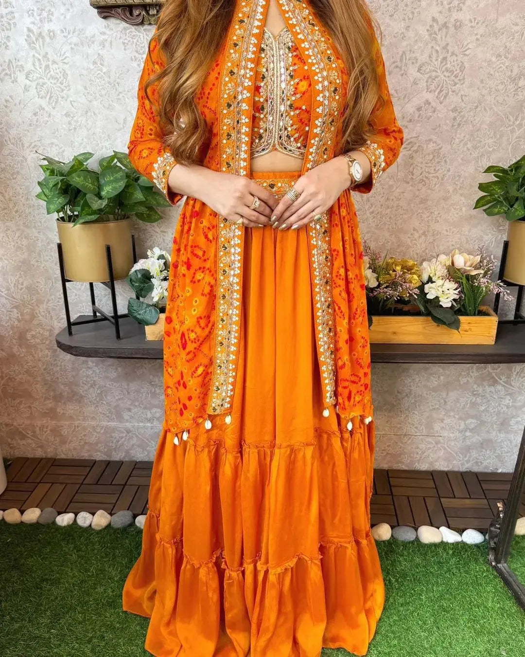 Sequence Embroidery work Bandhani Print Lehenga Shrug Set - Premium  from Ethenika.com - Just INR 2690! Shop now at Ethenika.com 