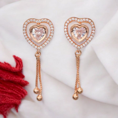 Rose Gold Plated Heart Drops Capture Earrings For Girls and Women