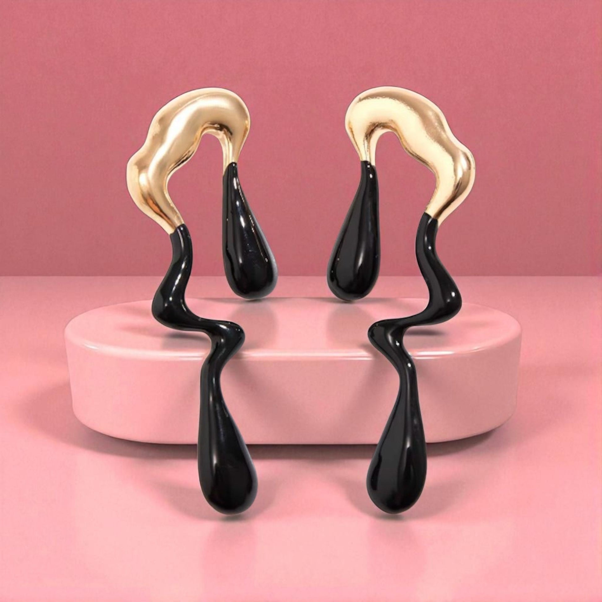 Abstract Drip Design Earrings in Black gold Trendy and Modern Look | gift for her,gifts for womens & gilrls