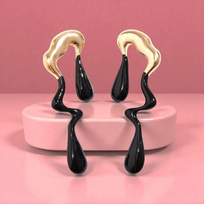 Abstract Drip Design Earrings in Black gold Trendy and Modern Look | gift for her,gifts for womens & gilrls