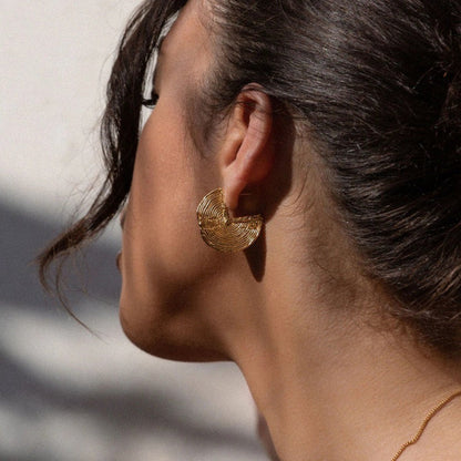Textured Plated 3\4 Crescent Hoop Earrings jlt11537