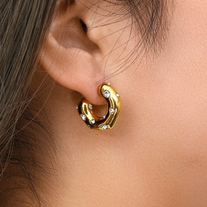Twinkling Crystal Gold Hoop Earrings JLT11840