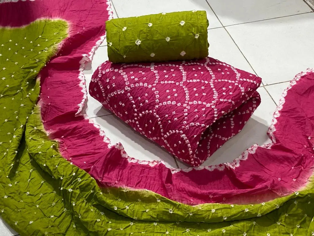 Cotton Satin Dual Contrast Hand Crafted Kutchi Bandhani Material (Unstitched) - Premium  from Ethenika.com - Just INR 1490! Shop now at Ethenika.com 