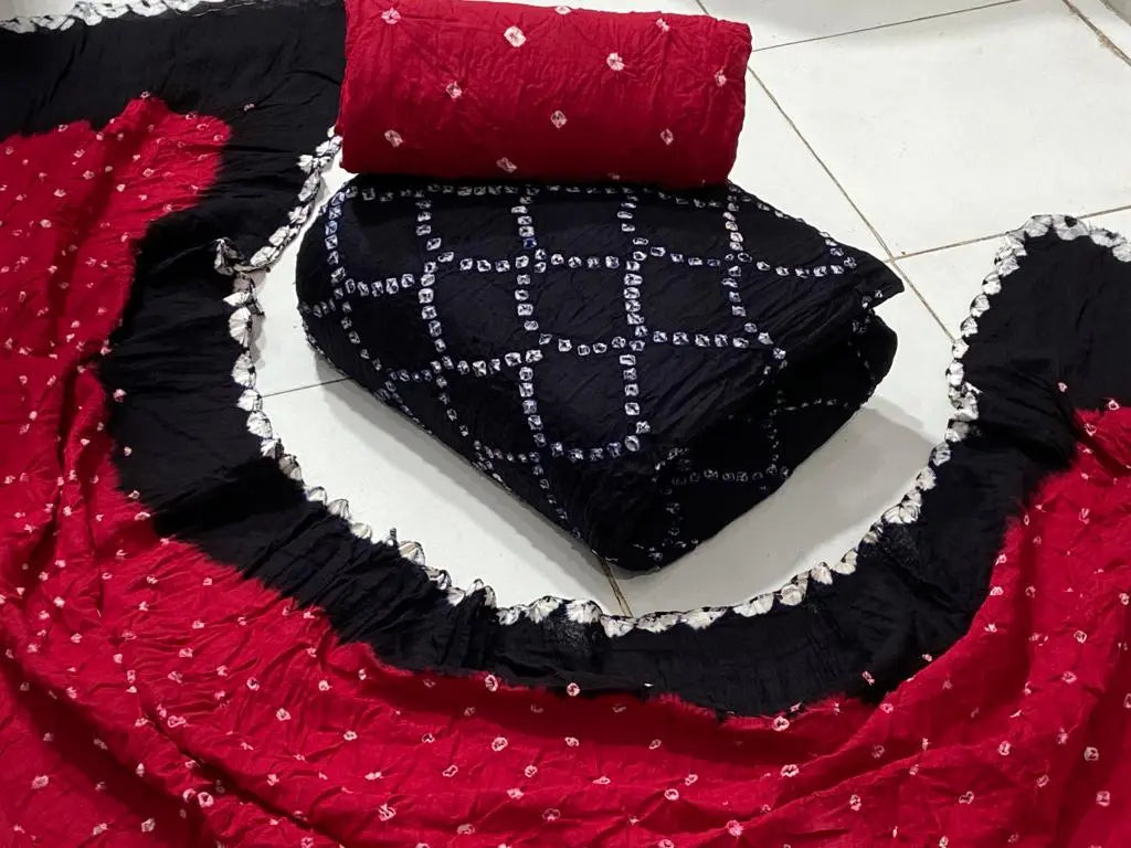 Cotton Satin Dual Contrast Hand Crafted Kutchi Bandhani Material (Unstitched) - Premium  from Ethenika.com - Just INR 1490! Shop now at Ethenika.com 
