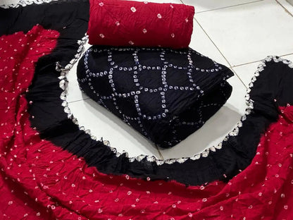 Cotton Satin Dual Contrast Hand Crafted Kutchi Bandhani Material (Unstitched) - Premium  from Ethenika.com - Just INR 1490! Shop now at Ethenika.com 