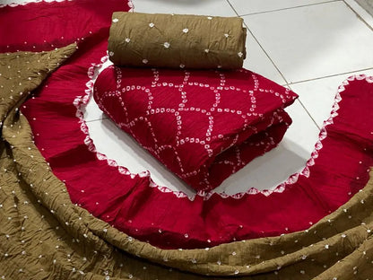 Cotton Satin Dual Contrast Hand Crafted Kutchi Bandhani Material (Unstitched) - Premium  from Ethenika.com - Just INR 1490! Shop now at Ethenika.com 