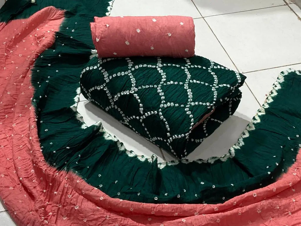 Cotton Satin Dual Contrast Hand Crafted Kutchi Bandhani Material (Unstitched) - Premium  from Ethenika.com - Just INR 1490! Shop now at Ethenika.com 
