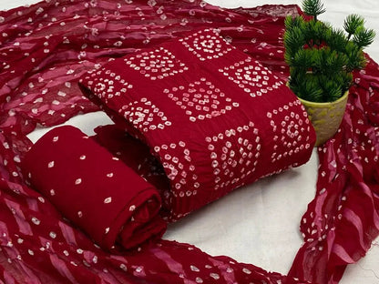 Cotton Satin Self Color Hand Crafted Square Panel Bandhani Material (Unstitched) - Premium  from Ethenika.com - Just INR 1390! Shop now at Ethenika.com 