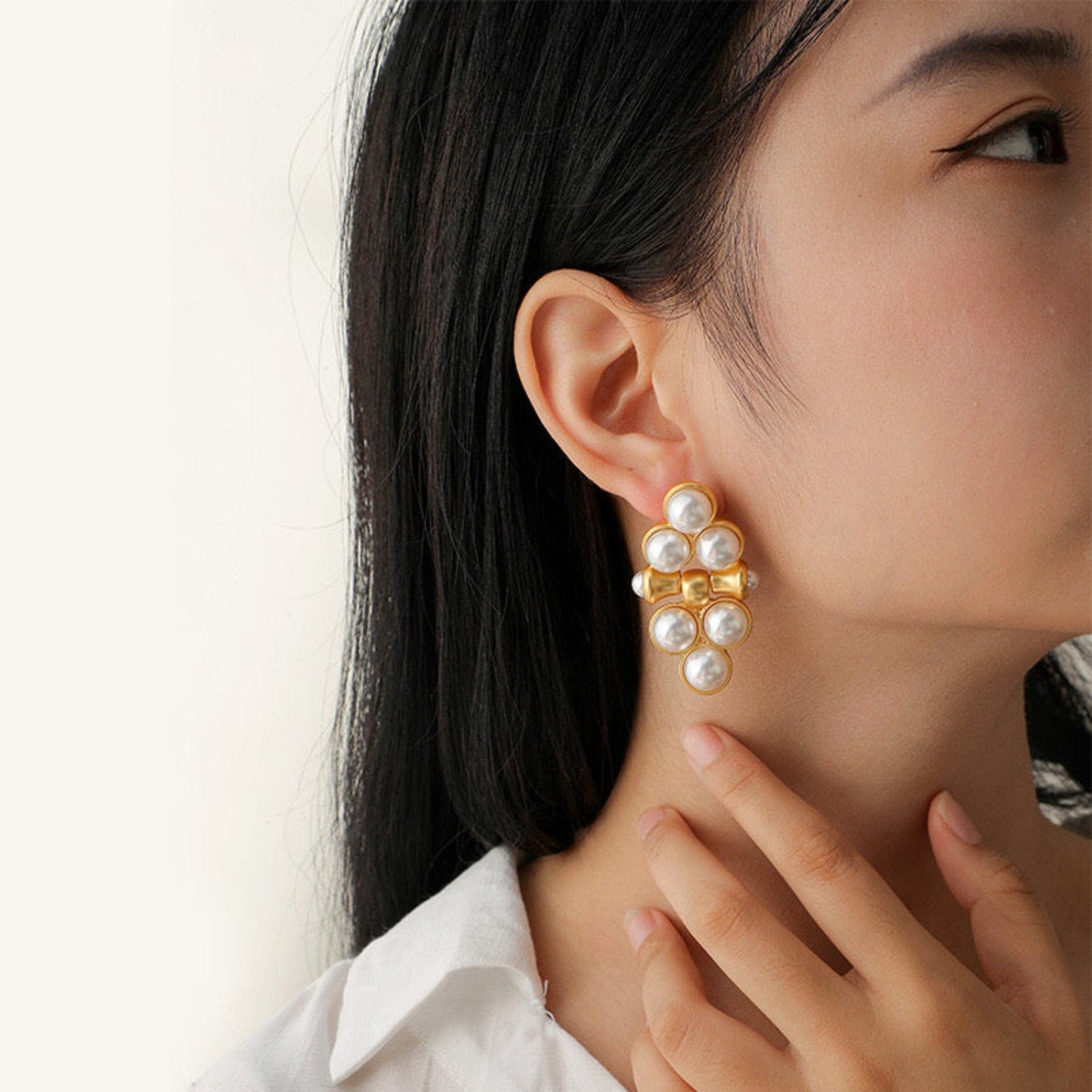 Gold Pearl Cluster Pin Earrings JLT12264