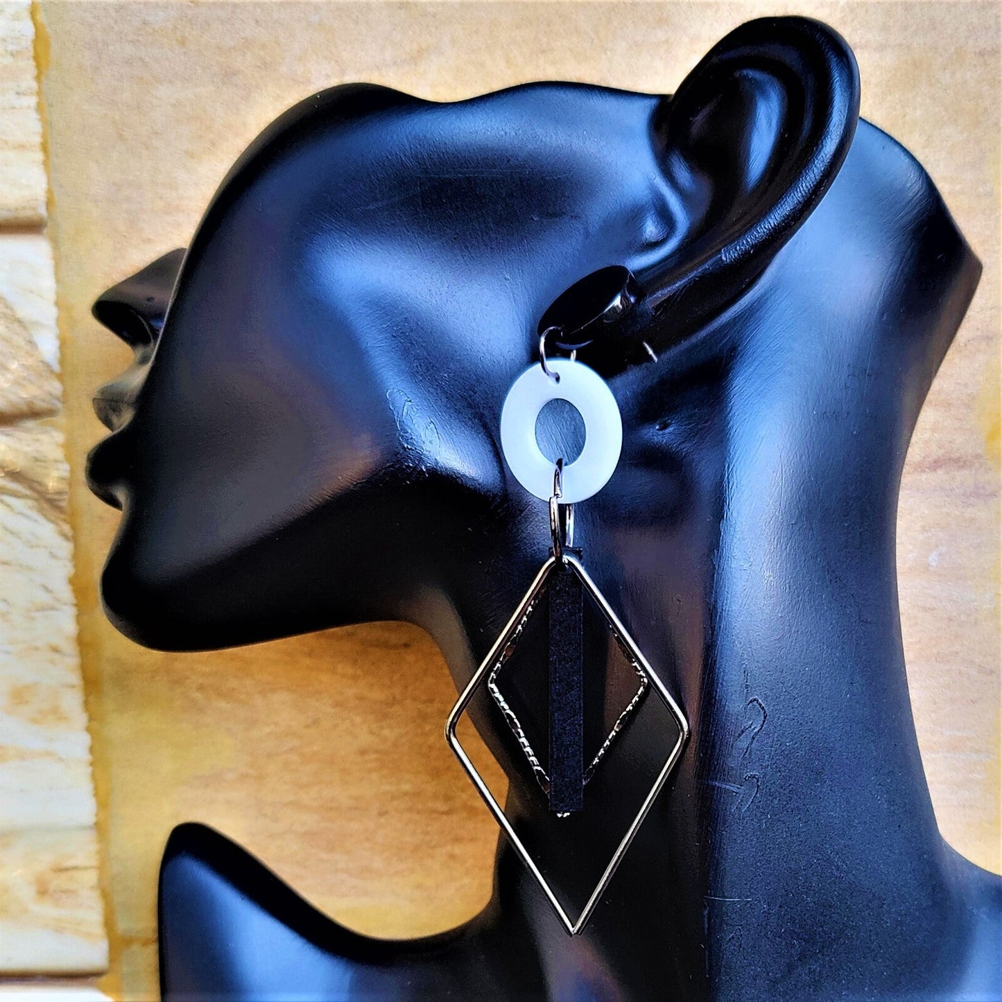 Silver Diamond Shape Black Earrings Earrings Ear Rings Earrings party Trincket Jewellry Jewelry Jewellery