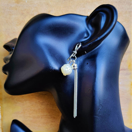 Silver Rose Bead Dangler Earrings Ear Rings Earrings party Trincket Jewellry Jewelry Jewellery