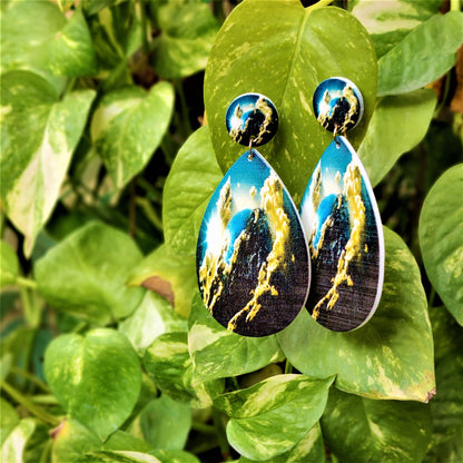 Drop Shaped Wooden Pattern Earrings Blue Earrings casuals Ear Rings Earrings Trincket Jewellry Jewelry Jewellery
