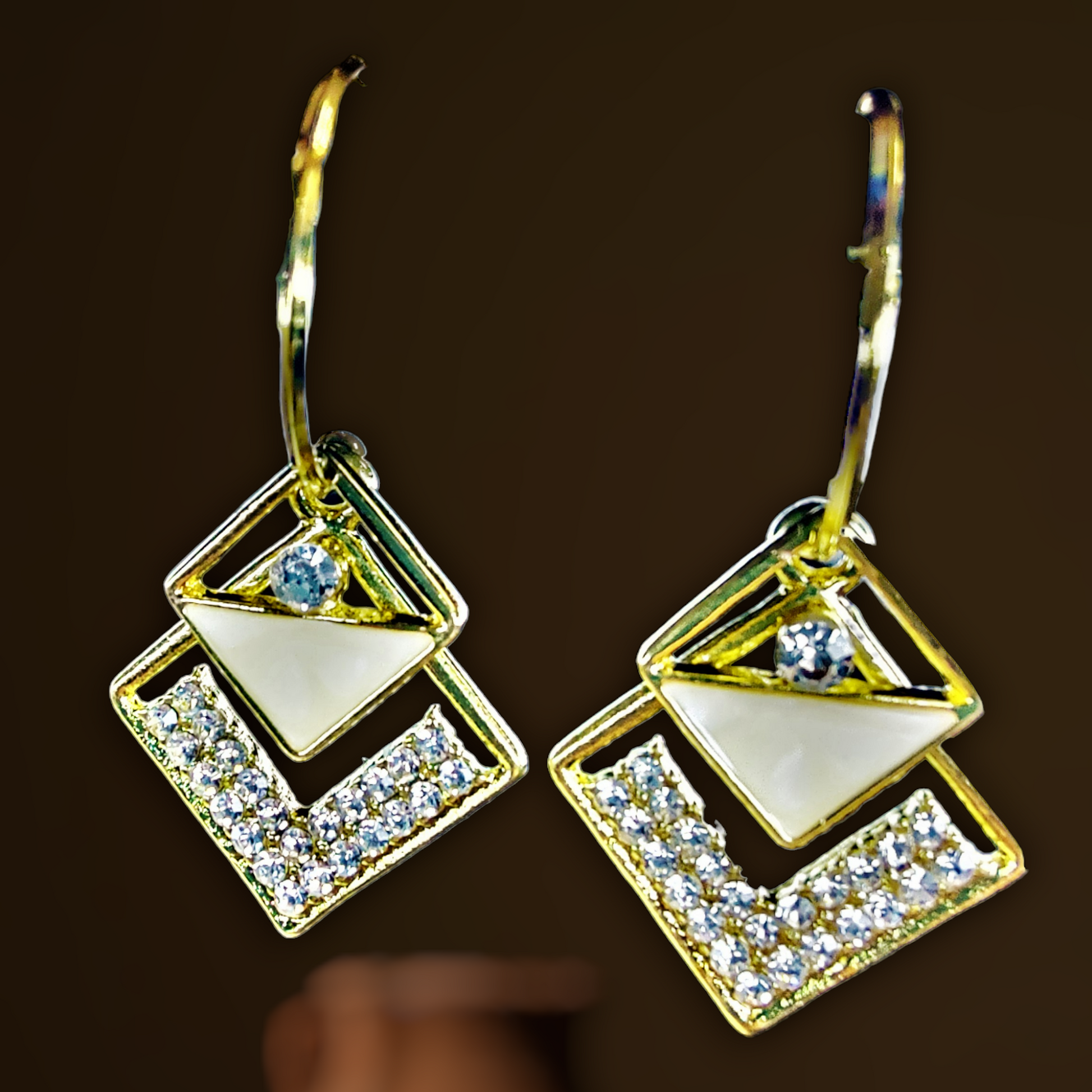 Twin Diamond Shape Hangings Gold Earrings Ear Rings Earrings ethnic party Trincket Jewellry Jewelry Jewellery