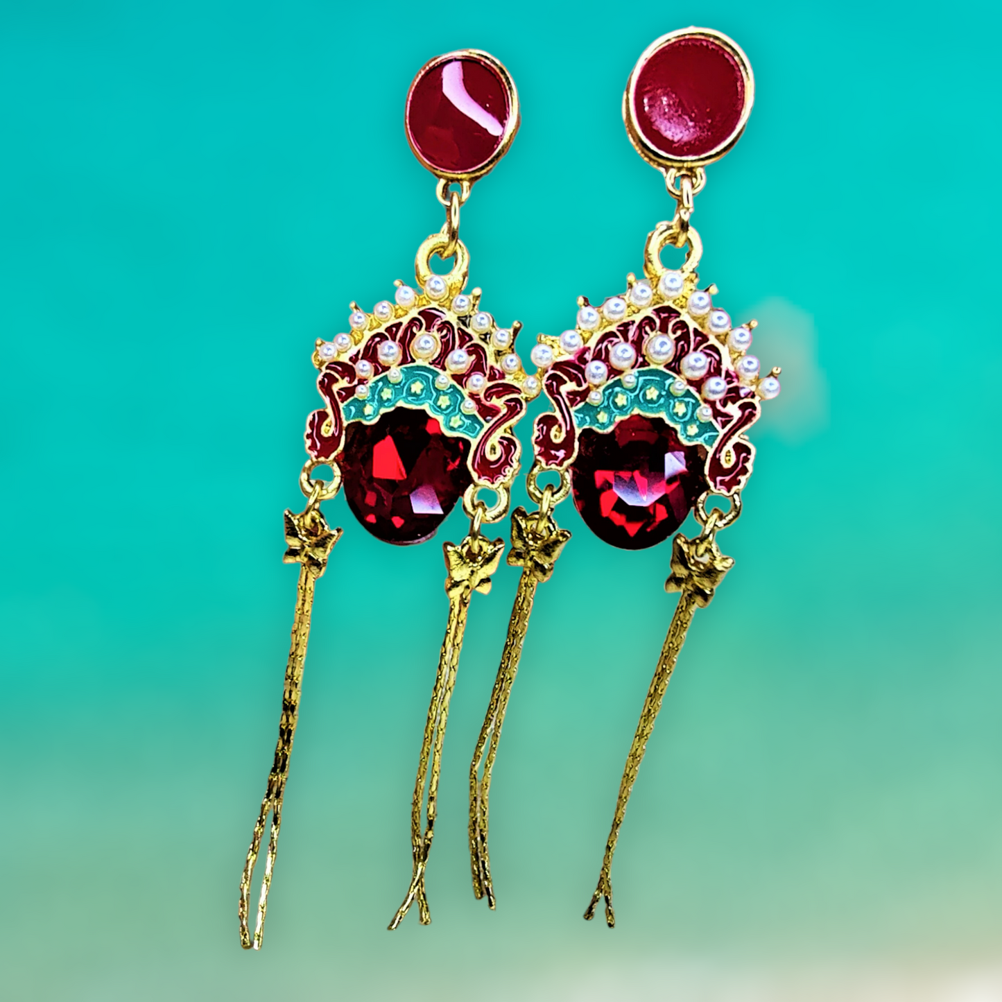 Kathakali Face Earrings Red Earrings bead Ear Rings Earrings ethnic party Trincket Jewellry Jewelry Jewellery