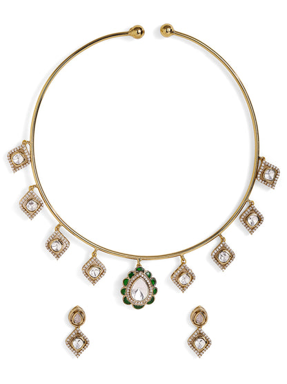 Floral Elegance Polki Style Gold Plated Choker Necklace Mini Drop Earrings Jewellery Set