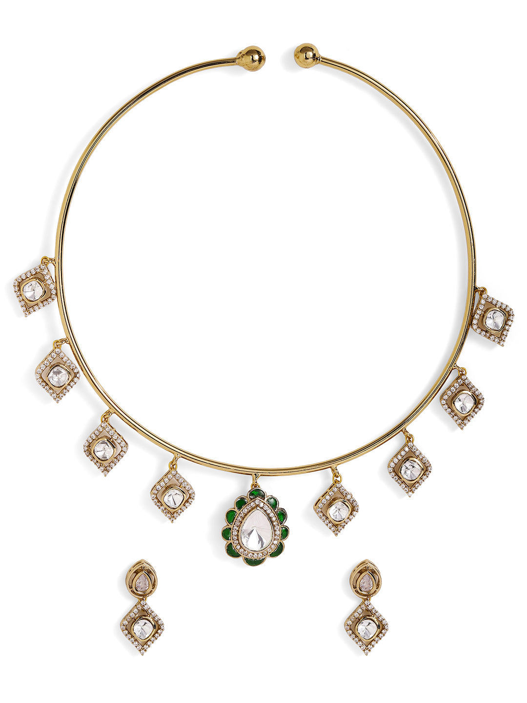 Floral Elegance Polki Style Gold Plated Choker Necklace Mini Drop Earrings Jewellery Set