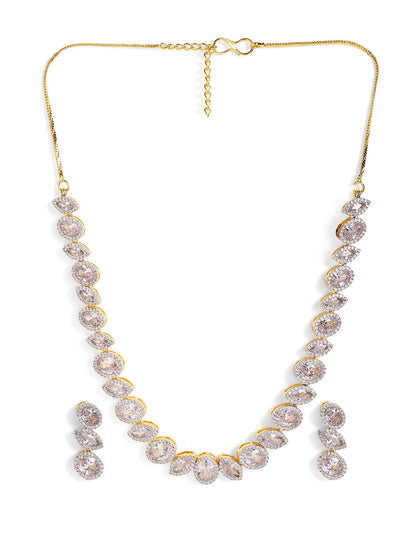 American Diamond Geometric Styled Gold Plated necklace and Drop Earrings Jewellery Set