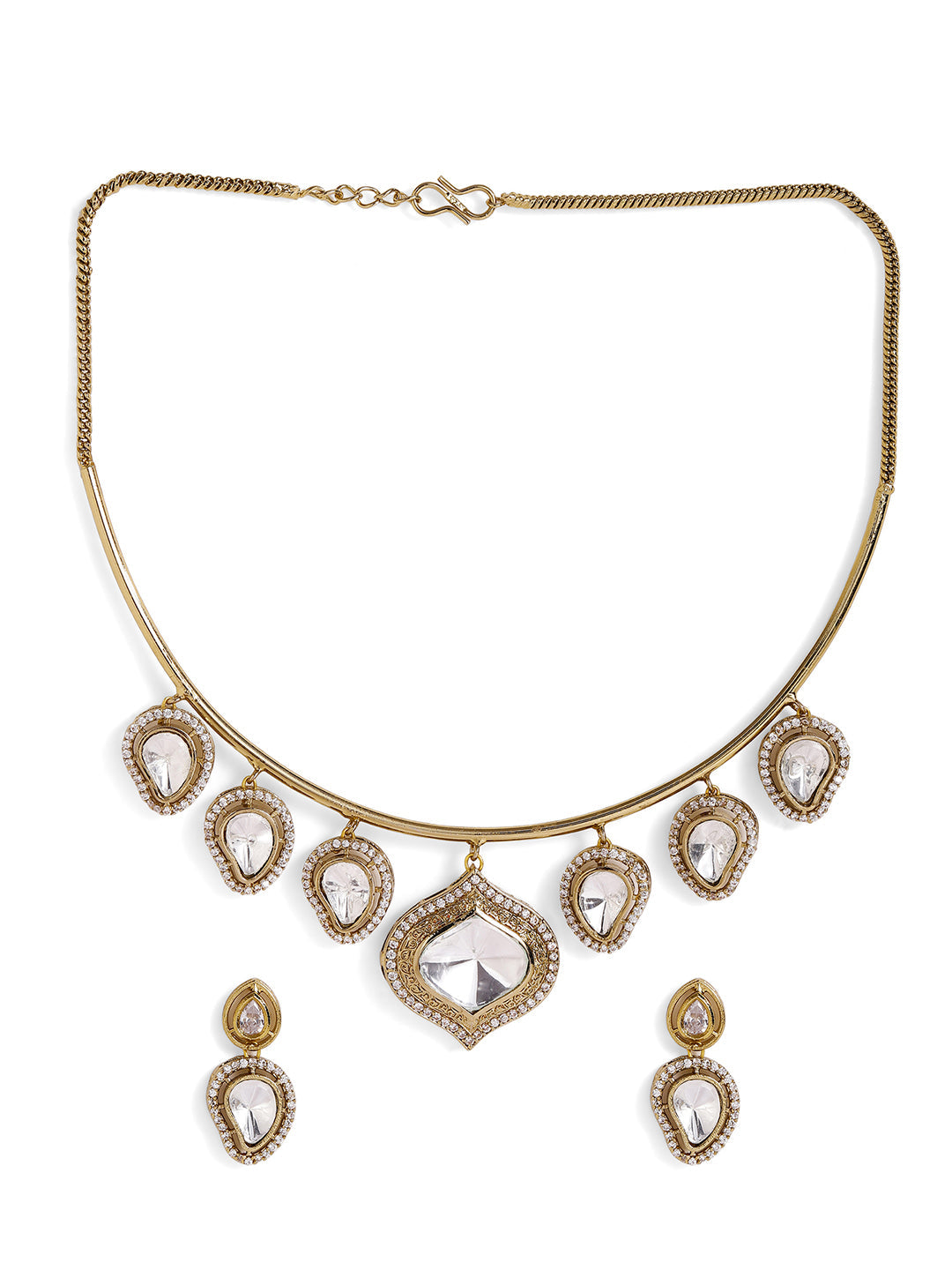 Mango Shaped Polki Stoned Gold Plated Mini Drop Earrings Jewellery Set