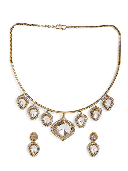 Mango Shaped Polki Stoned Gold Plated Mini Drop Earrings Jewellery Set