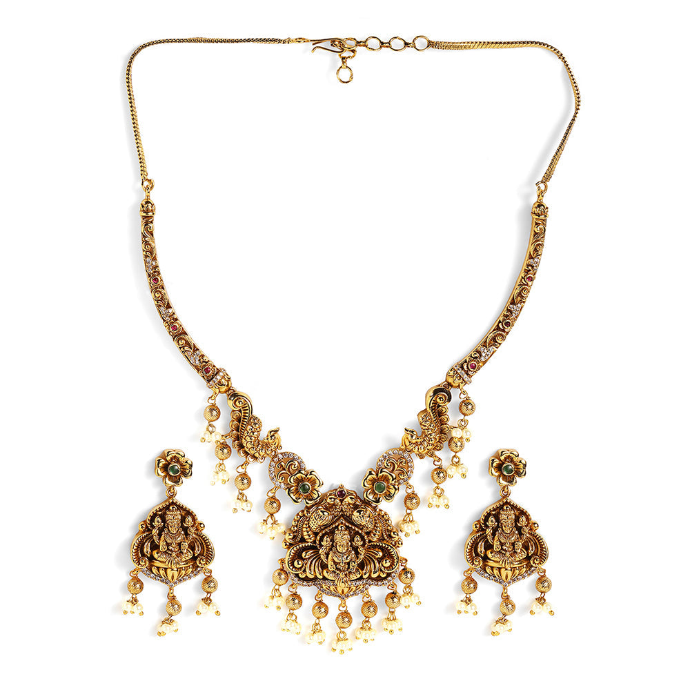 Lakshmi Twin Peacocks Elegance Gold Plated Necklace Drop Earrings Jewellery Set