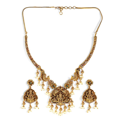 Lakshmi Twin Peacocks Elegance Gold Plated Necklace Drop Earrings Jewellery Set