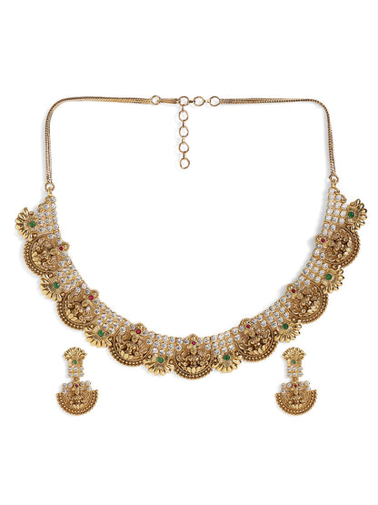 Goddess Design Gold Plated Floral Type Necklace Drop Earrings Jewellery Set