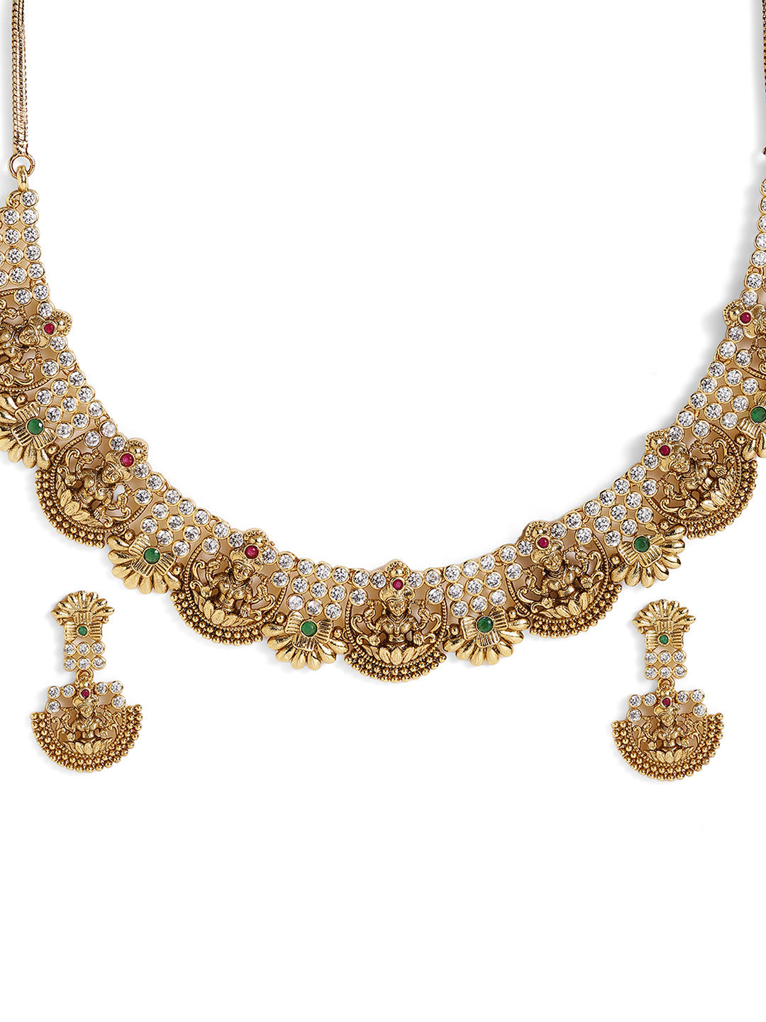 Goddess Design Gold Plated Floral Type Necklace Drop Earrings Jewellery Set