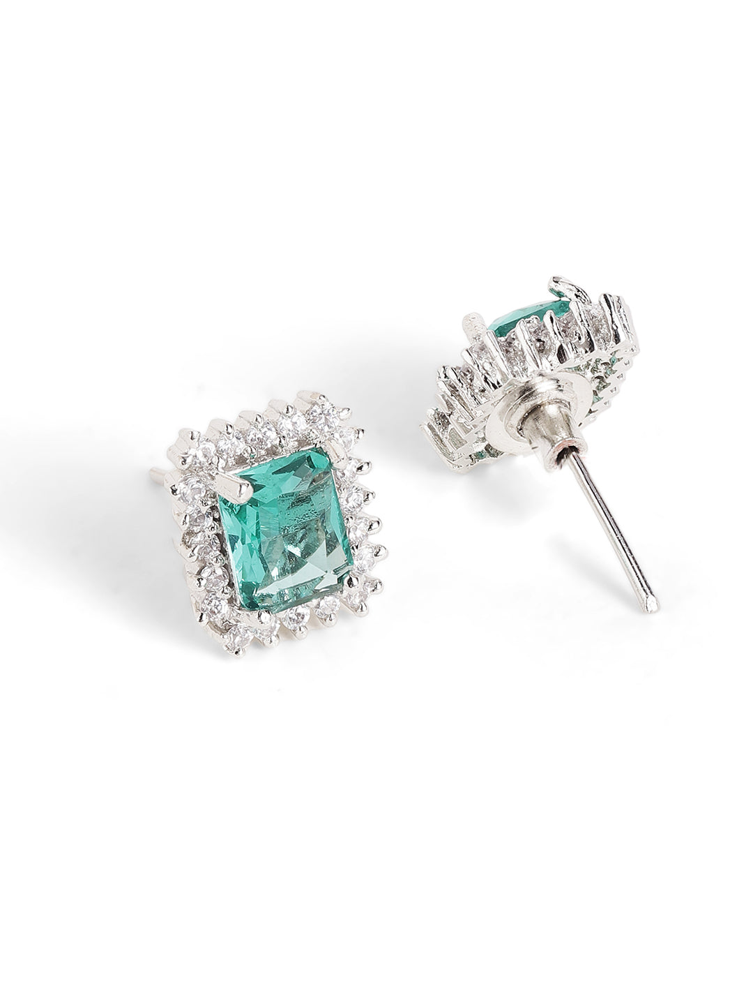 Mint Stoned Goemetric Elegance American Diamond Pendant Stud Earrings Jewellery Set