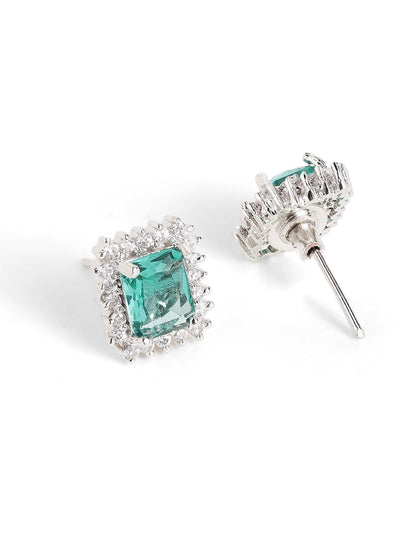 Mint Stoned Goemetric Elegance American Diamond Pendant Stud Earrings Jewellery Set