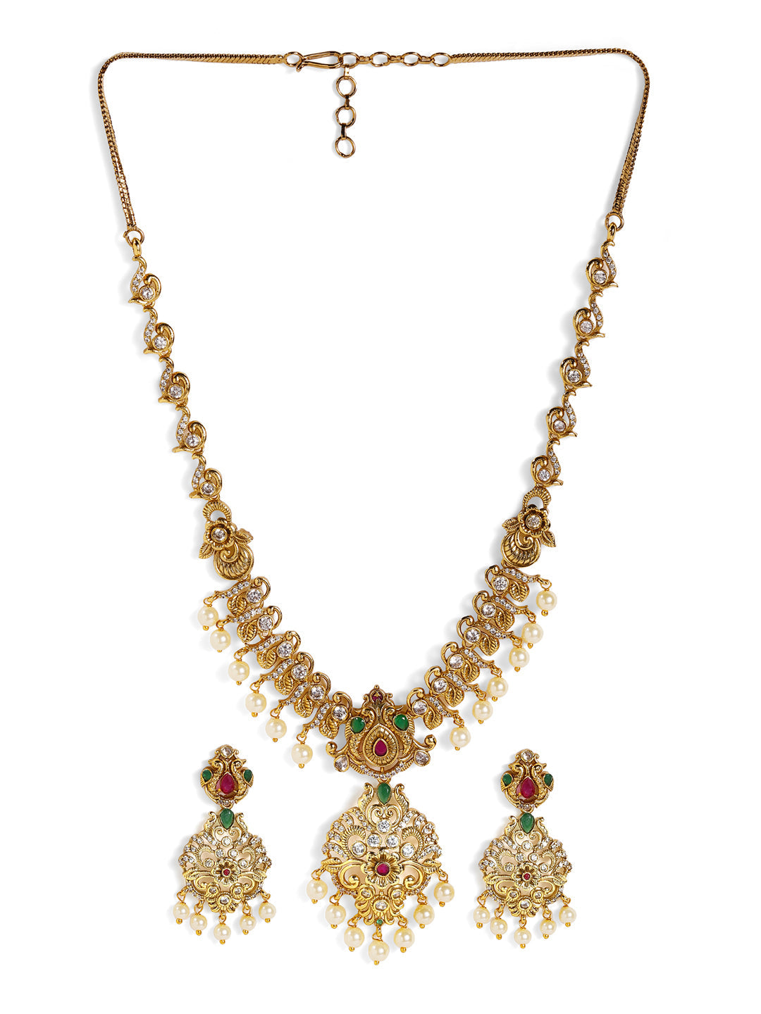 Multicolor stoned Floral Elegance Gold Plated necklace Drop Earrings Jewellery Set
