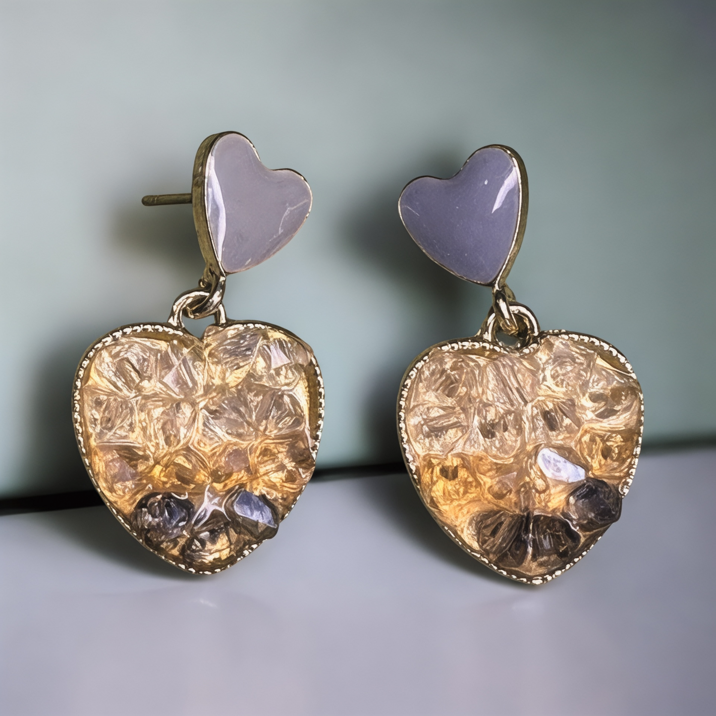 Twin Heart Grey & Beige Earrings Earrings casuals Ear Rings Earrings office party Trincket Jewellry Jewelry Jewellery