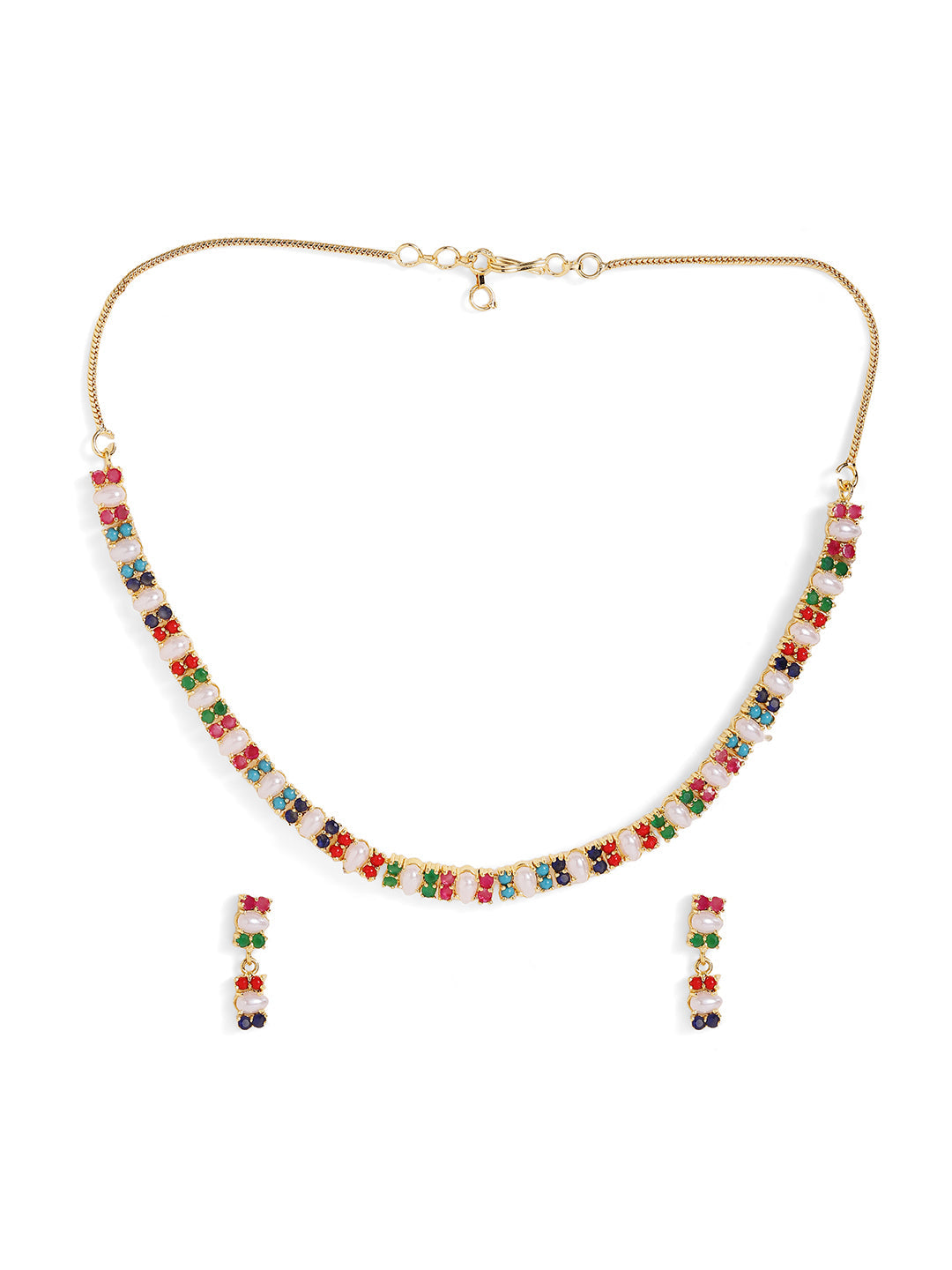 MultiStoned Pearl Elegant Style Gold Plated Necklace Drop Earrings Jewellery Set