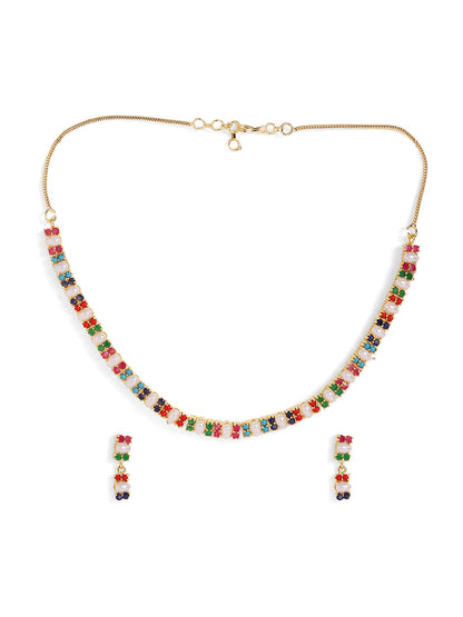 MultiStoned Pearl Elegant Style Gold Plated Necklace Drop Earrings Jewellery Set