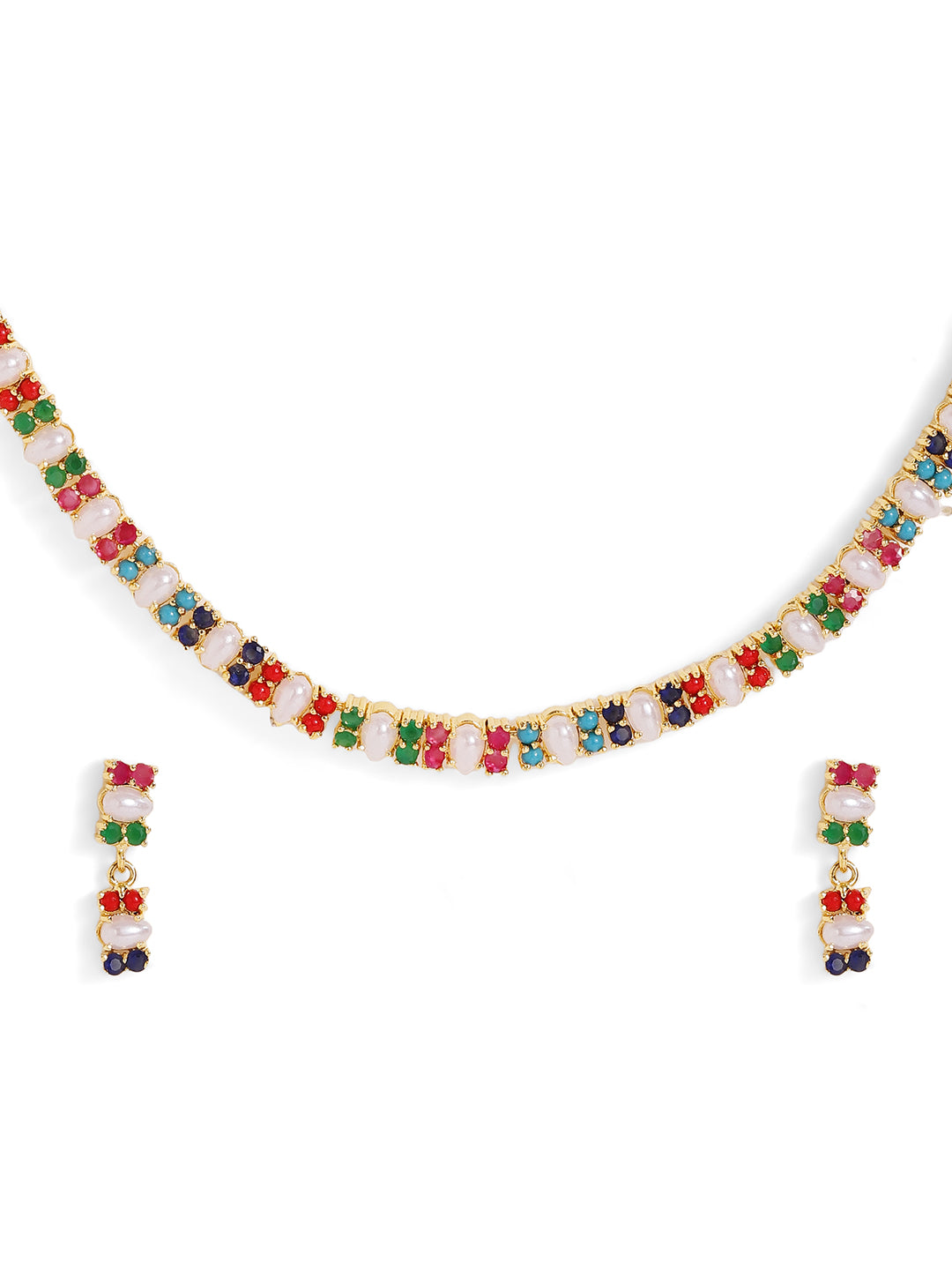 MultiStoned Pearl Elegant Style Gold Plated Necklace Drop Earrings Jewellery Set