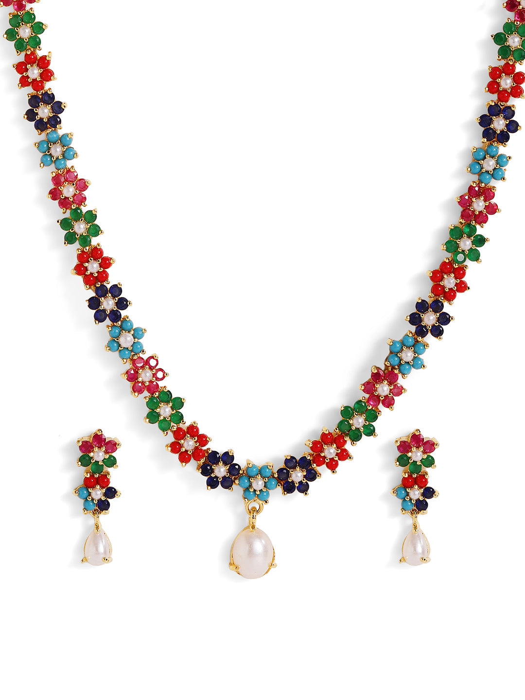 Fancy Floral Gold Plated Gold Plated Necklace and Drop Earrings Jewellery Set