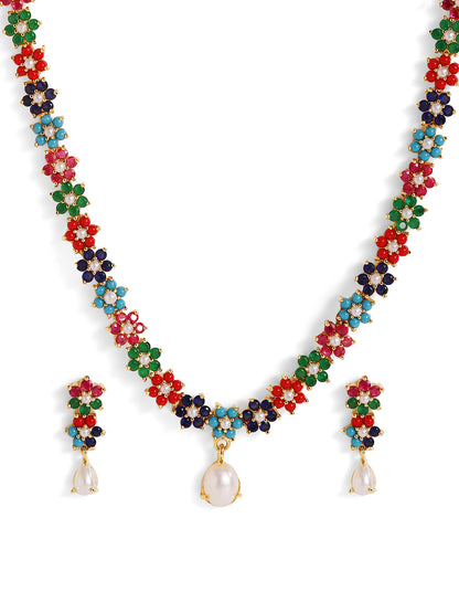 Fancy Floral Gold Plated Gold Plated Necklace and Drop Earrings Jewellery Set