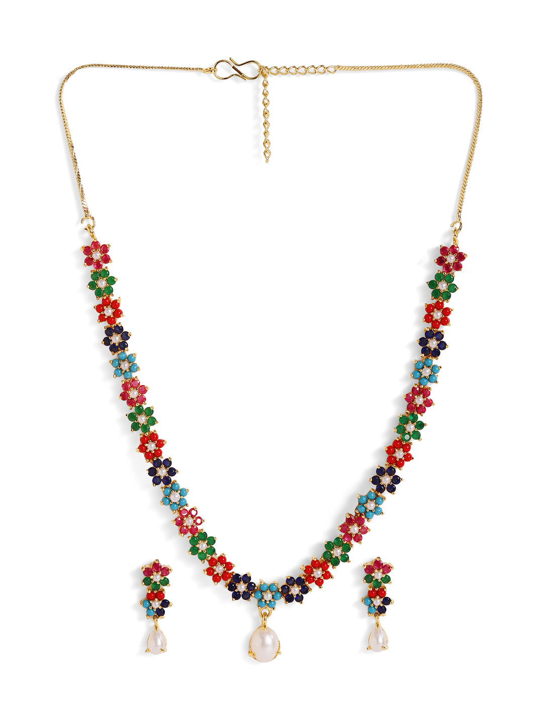 Fancy Floral Gold Plated Gold Plated Necklace and Drop Earrings Jewellery Set