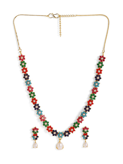 Fancy Floral Gold Plated Gold Plated Necklace and Drop Earrings Jewellery Set